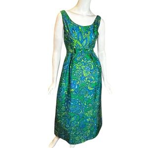 Bonwit Teller Vintage 60s Mod Paisley Dress Blue Green